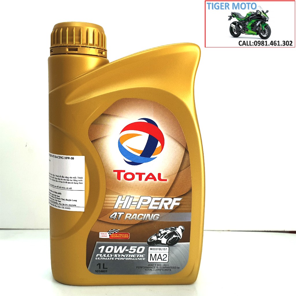 Dầu nhớt tổng hợp 100% xe số Total HI PERF 4T RACING 10W50-10W40   Fully Synthetic API SN