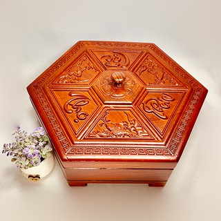 Khay đựng bánh kẹo gỗ hương trạm viền, trạm Phúc Lộc Thọ