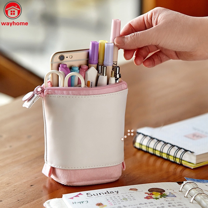 Túi đựng bút chì kéo lên được bằng PU nhung gân sức chứa lớn làm quà tặng cho bé