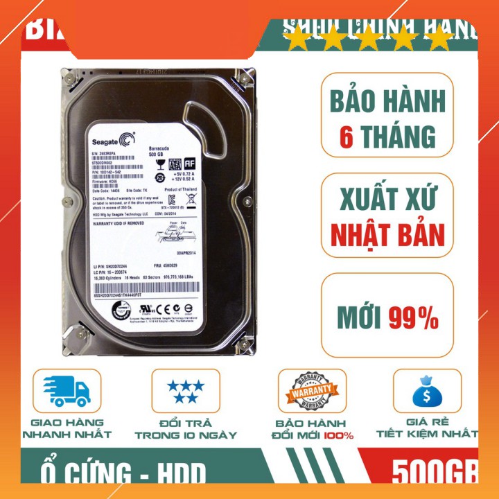 Ổ cứng HDD 500GB Seagate - Bảo hành 6 tháng 1 đổi 1 - Hàng nhập khẩu từ Nhật Bản, Hàn Quốc - Mới 99%