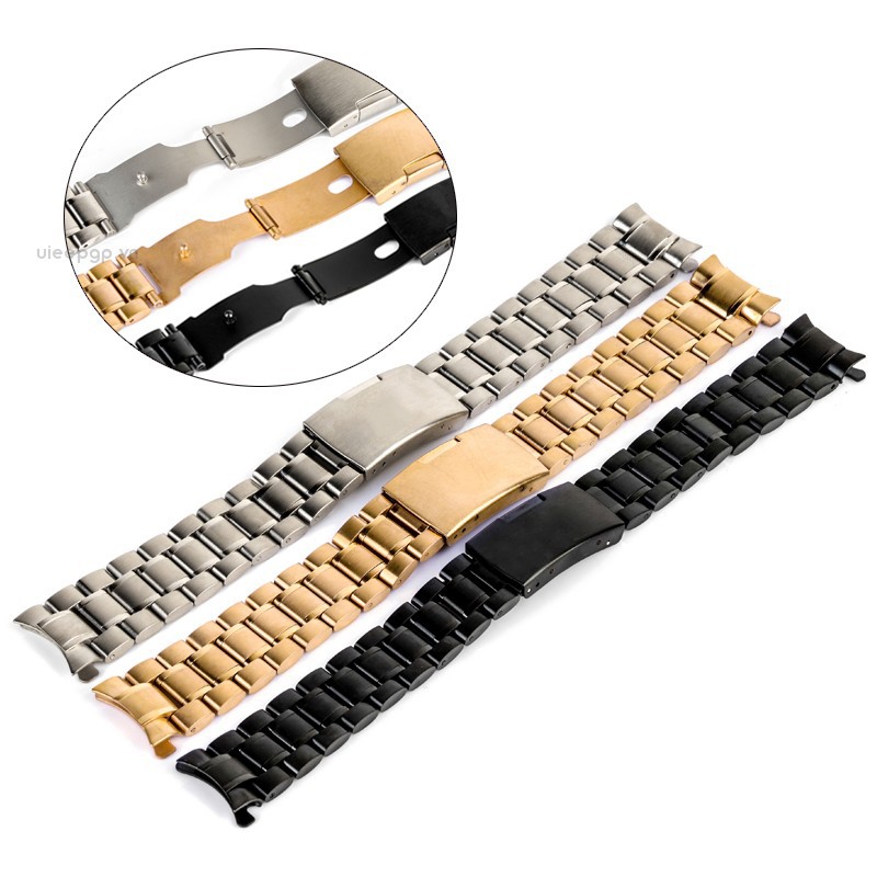 Dây Đồng Hồ Bằng Thép Không Gỉ Thiết Kế Cong 3 Màu Thời Trang Uieepgp 18 / 20 / 22 / 24mm