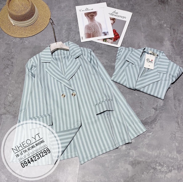 [SẴN SG] Áo Khoác Vest Form Rộng Nữ 🌸 Blazer kẻ sọc màu xanh phối túi lớn kiểu dáng ulzzang hàn quốc SIÊU HOT 🌸 | BigBuy360 - bigbuy360.vn