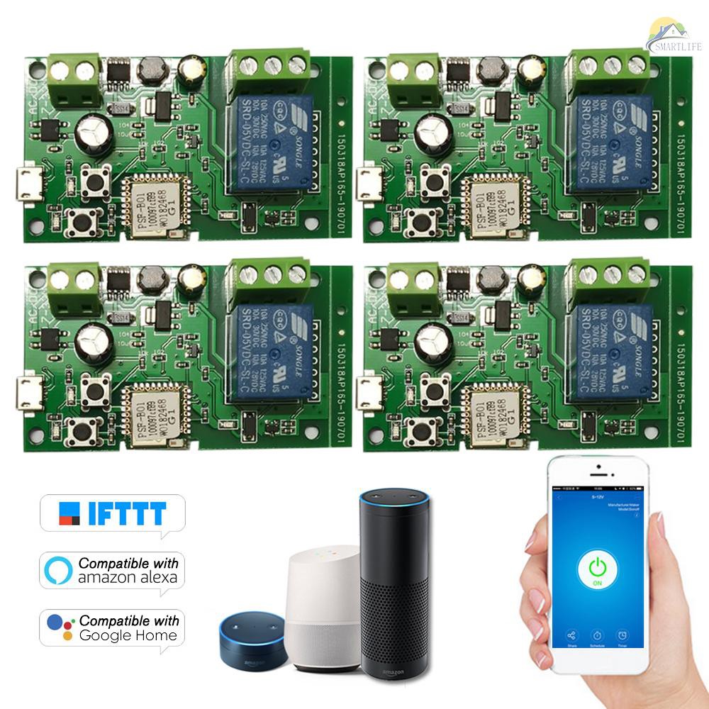 ALEXA GOOGLE Bộ 4 Mô Đun Rơ Le Wifi Không Dây Ewelink Dc5V 12v 24v 32v + Phụ Kiện