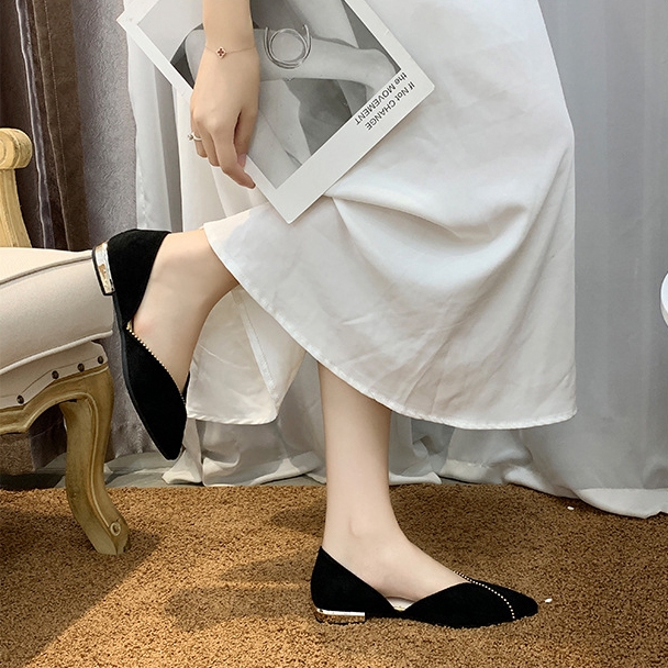 [HÀNG MỚI VỀ] Giầy da nữ mũi nhọn viền hạt - G078