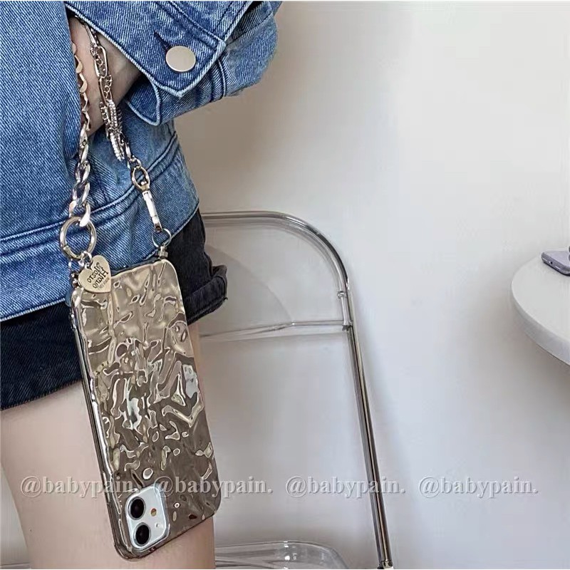 Ốp Điện Thoại Có Dây Đeo Tay Màu Bạc Bắt Mắt Cho iPhone 7 8 Plus 11 Pro 11 Pro Max 12 12 Pro 12 Promax 13promax