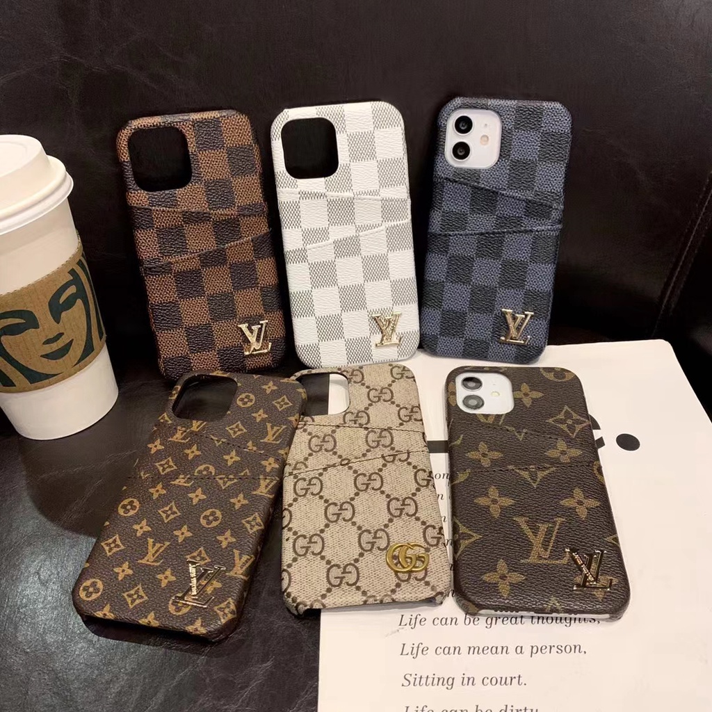 Ốp điện thoại bọc da in logo LV sang trọng chống sốc thích hợp cho iphone 13 11 12 pro max XR 8P