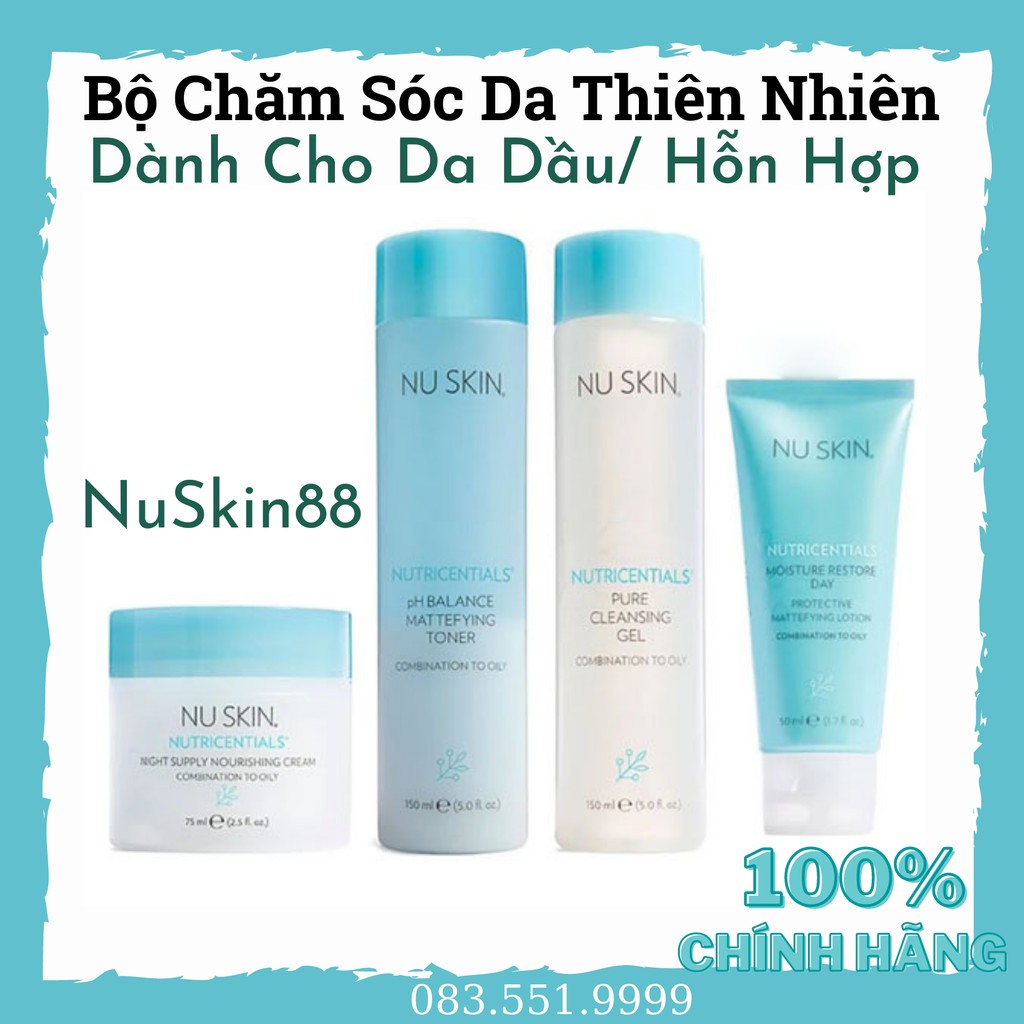 Bộ 4 Chăm Sóc Da Thiên Nhiên Nutricentials Dành Cho Da Dầu/ Hỗn Hợp NuSkin 88