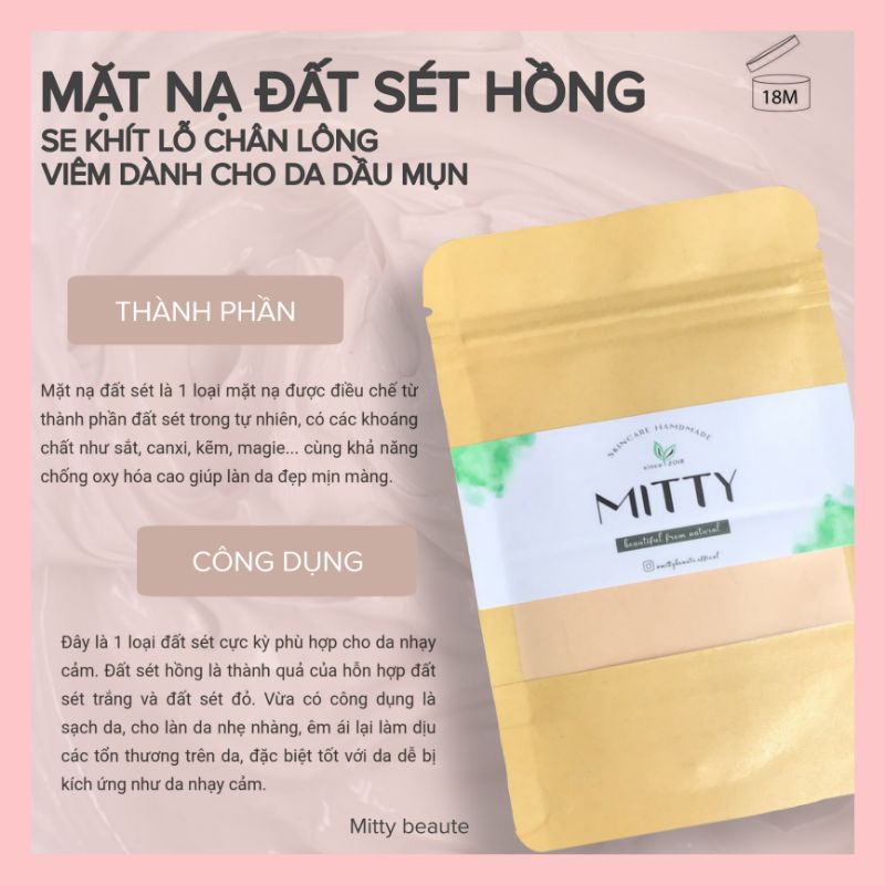 Pink Clay Mask - Đất Sét Hồng Pháp Mitty