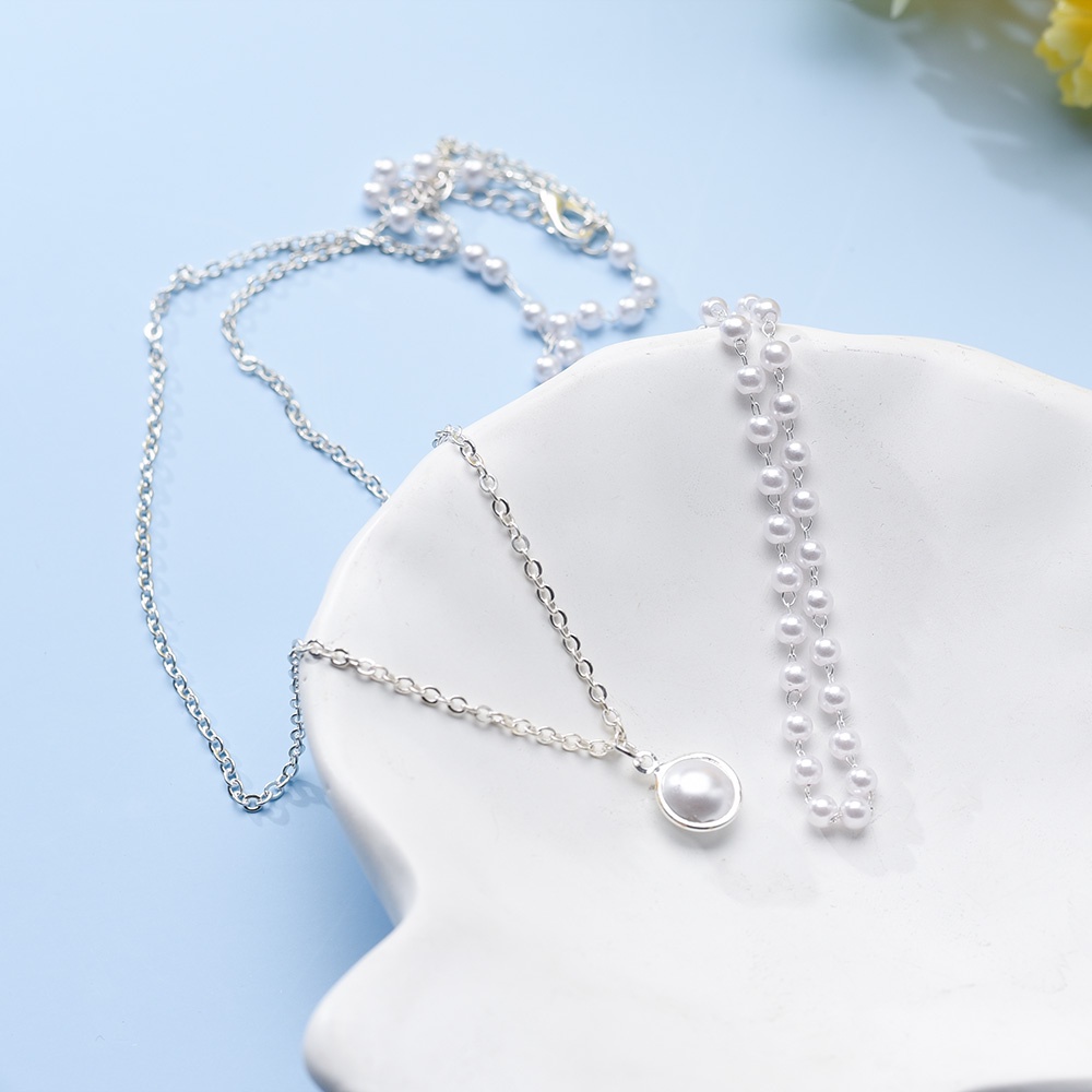 Dây Chuyền Hai Lớp Đính Ngọc Trai Nhân Tạo Thời Trang Dành Cho Nữ