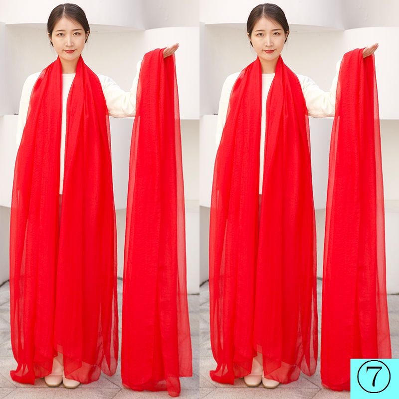 Khăn Choàng Dài 3m Vải Lụa Màu Đỏ Thời Trang Thu Đông Ấm Áp Cho Nữ