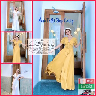 [FREESHIP] Đầm Maxi Trắng Vàng Váy Maxi Đi Biển