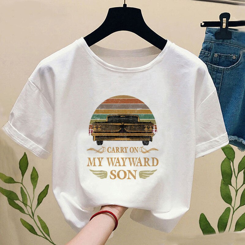 Women Supernatural Vintage T Shirt Carry on My Wayward Son Dark Heather Print White T-shirt Women Summer Graphic T Shirts