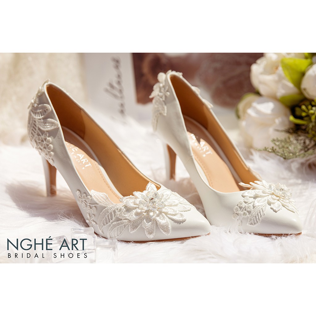 Giày cưới Nghé Art cao gót ren thêu 346