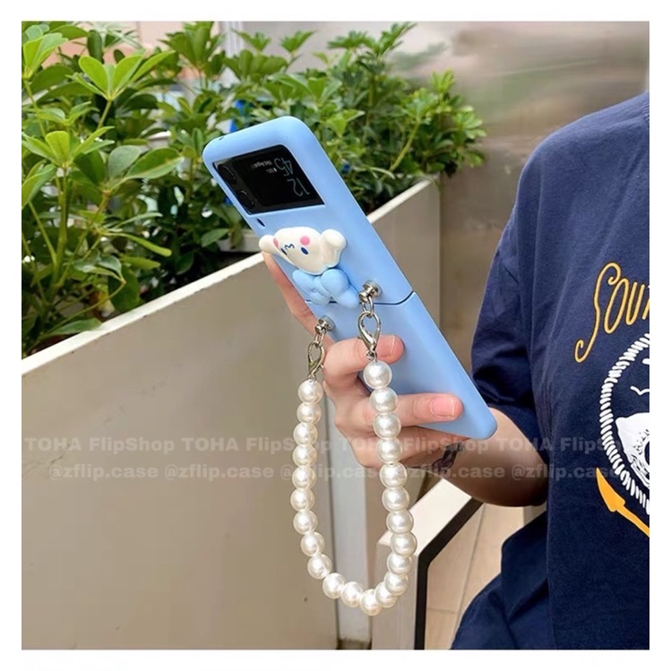 [HÀNG SẴN] Ốp Samsung Z Flip 3 / Z Flip 4 màu xanh blue pastel cún nơ có dây xách Z Flip3 / ZFlip3 / Z Flip4/ ZFlip4