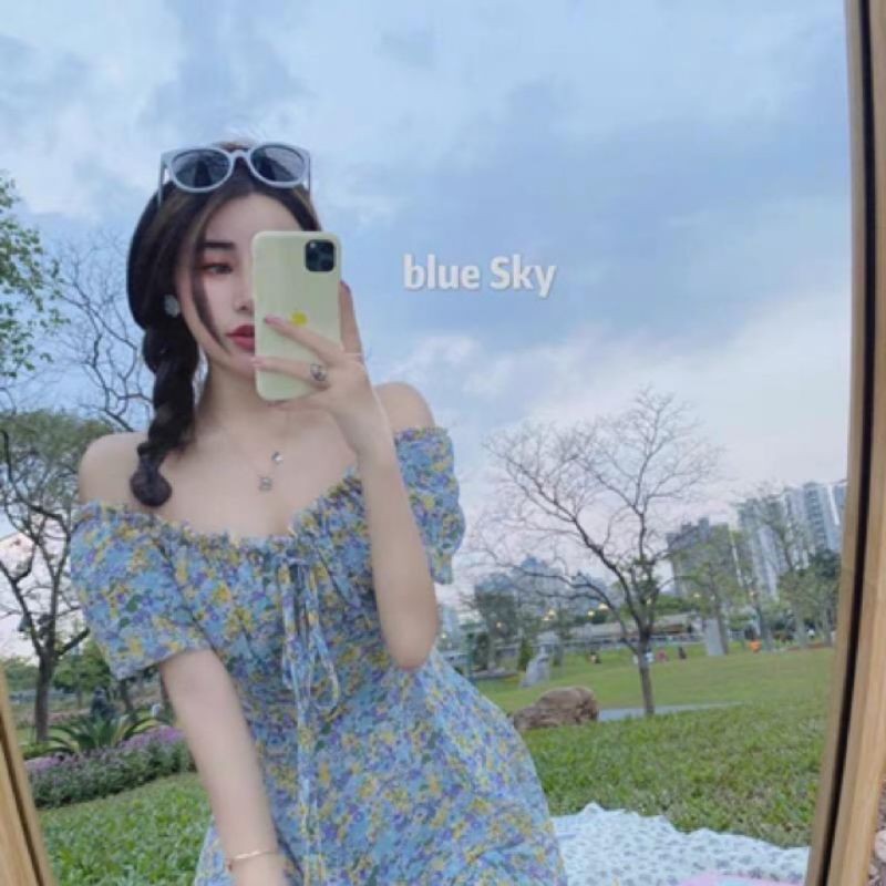 Đầm nữ 🎀freeship 🎀 đầm hoa nhí trễ vai tay phồng siêu xinh hàng shop