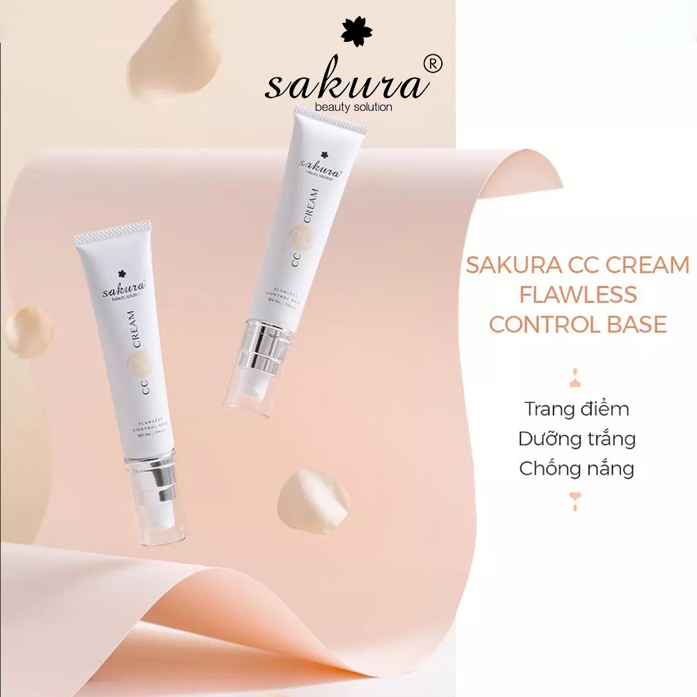 Kem trang điểm chống nắng Sakura Cc Cream Flawless Control Base sáng đều màu da 40ml