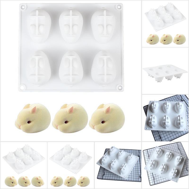 Khuôn Làm Bánh Hình Thỏ 3d 6 Ngăn Bằng Silicon