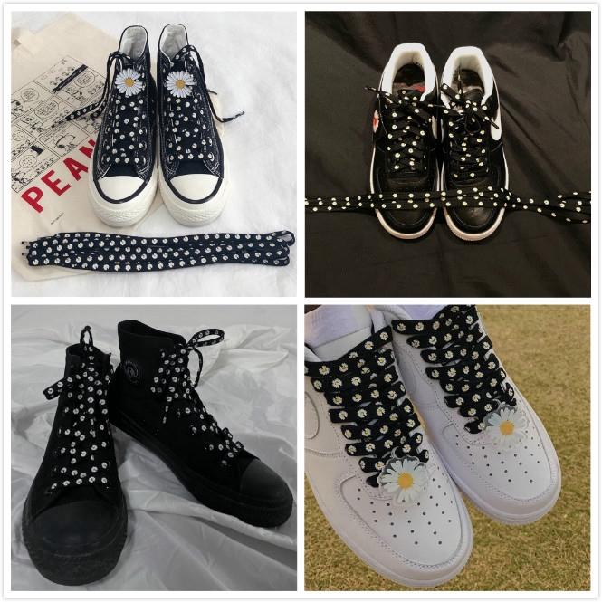 Cặp dây giày thể thao in hình hoa cúc nhỏ dài 140cm phong cách Hàn Quốc xinh xắn