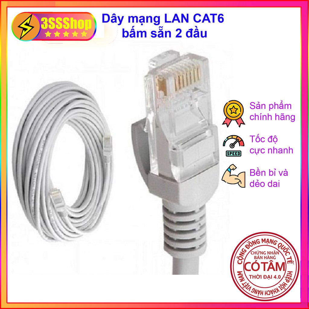 Dây mạng LAN CAT6 bấm sẵn 2 đầu 10m 20m 30m 50m lõi đồng hàng chất lượng tốt