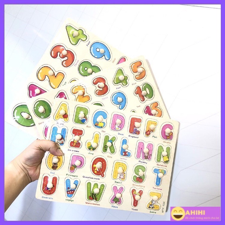 Bảng Núm Gỗ Chữ Cái, Số, Hình Khối, Phép Tính Cho Bé Học Tập Có Kèm Tiếng Anh AhihiKids