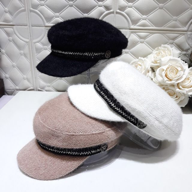 Mũ newsboy dạ thừng đen