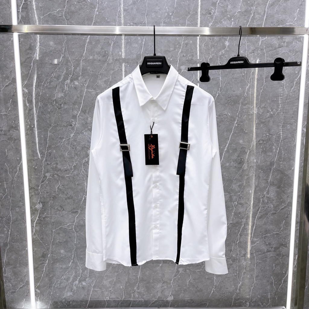 Sơ mi trắng hai dây mix đai đen phong cách LAM'S STORE, Sơ mi công sở hottrend,Hàng thiết kế  chất vải coton co giãn