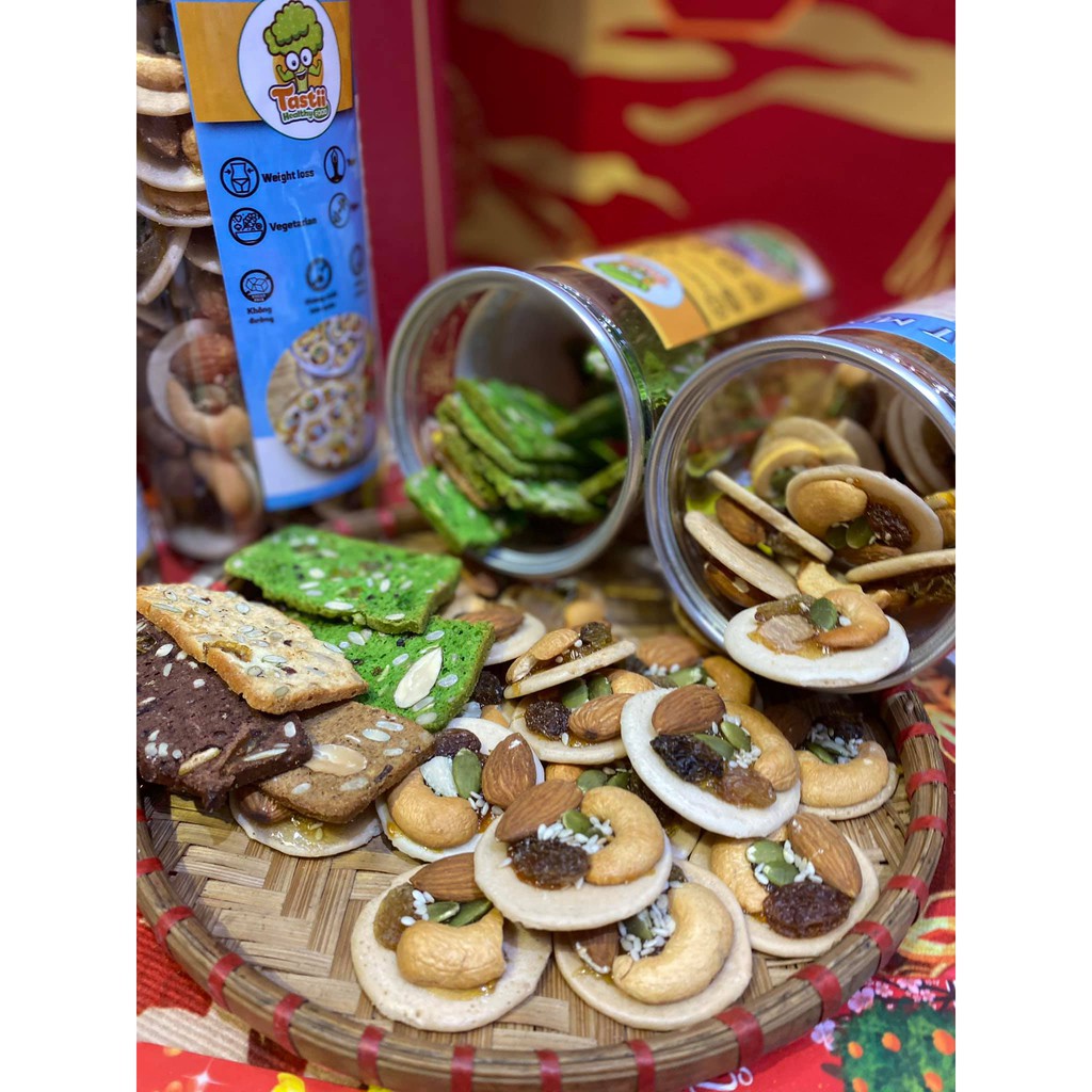 Bánh ngũ cốc đường kiêng biscotti Tastii mix 4 vị ngũ cốc socola vani cam matcha phù hợp ăn kiêng giảm cân