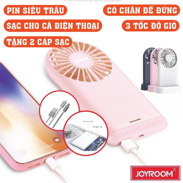 [Sạc Cả Điện Thoại] Quạt Cầm Tay Tích Điện Kiêm Sạc Dự Phòng Cho Điện Thoại Có Đế Đứng Pin Cực Khỏe