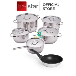 Bộ nồi quánh chảo 3 đáy inox 304 FiveStar Plus 6 món bếp từ nắp Inox