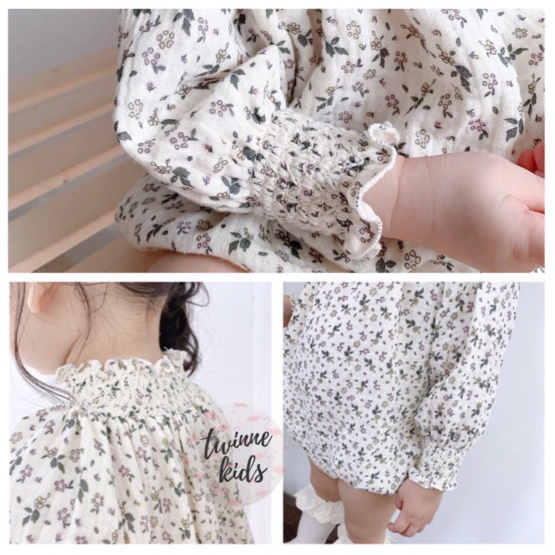 Bộ body hoa nhí, bộ đồ liên thân sơ sinh chất liệu xô muslin bé gái 0-24 tháng