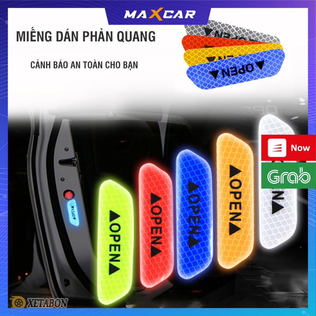 Bộ 4 miếng dán phản quang OPEN dành cho xe hơi - cảnh báo an toàn khi mở cửa, cảnh báo va chạm