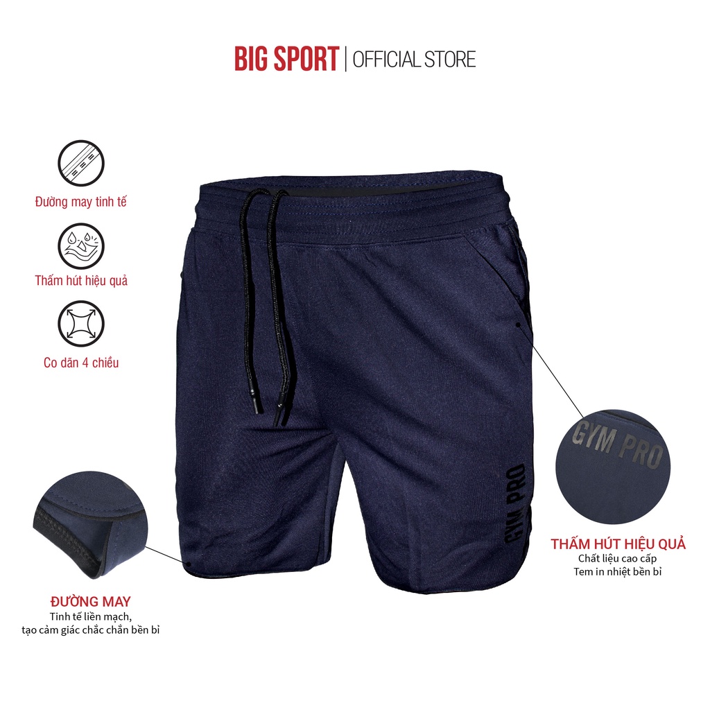 Quần Short Nam Tập Gym Big Sport 3 Màu Vải Poly 2 Da Co Giãn 4 Chiều, Siêu Thoáng Mát, BS07