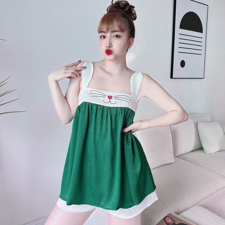 Bộ Mặc Nhà Nữ SOJUN chất liệu Lụa Xước Tô Châu Trơn In Hình Dưới 45-75Kg