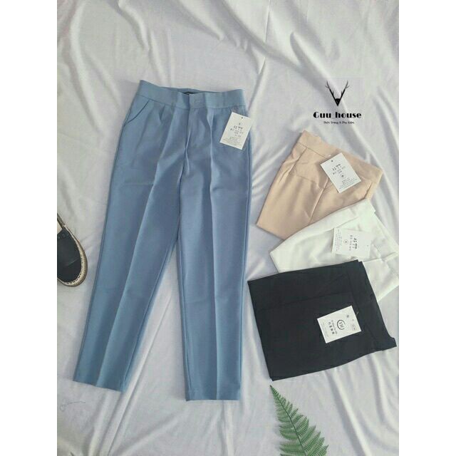 Quần tây nữ lưng cao 𝐒𝐭𝐲𝐥𝐞 𝐇à𝐧 𝐐𝐮ố𝐜 cúc bọc vải - Chất vải cát Hàn màu đen, trắng, xanh ghi - Dáng đứng cực xinh - LOLA | BigBuy360 - bigbuy360.vn