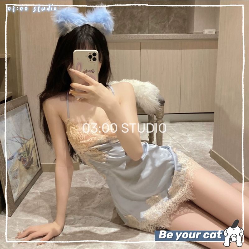 （Giao hàng bảo mật）Đồ ngủ sexy nữFreeship Đồ Ngủ Nữ Lụa Satin Cao Cấp Mềm mại xinh xắn+quần lót Freesize 40-65kg--026