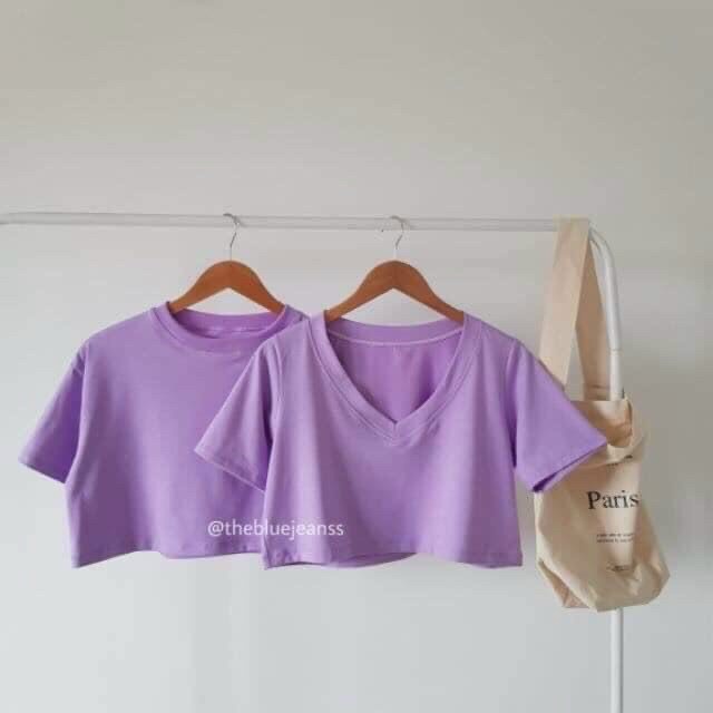 Áo kiểu croptop form rộng cổ tim trơn cực xinh , chất thun giấy mềm mịn