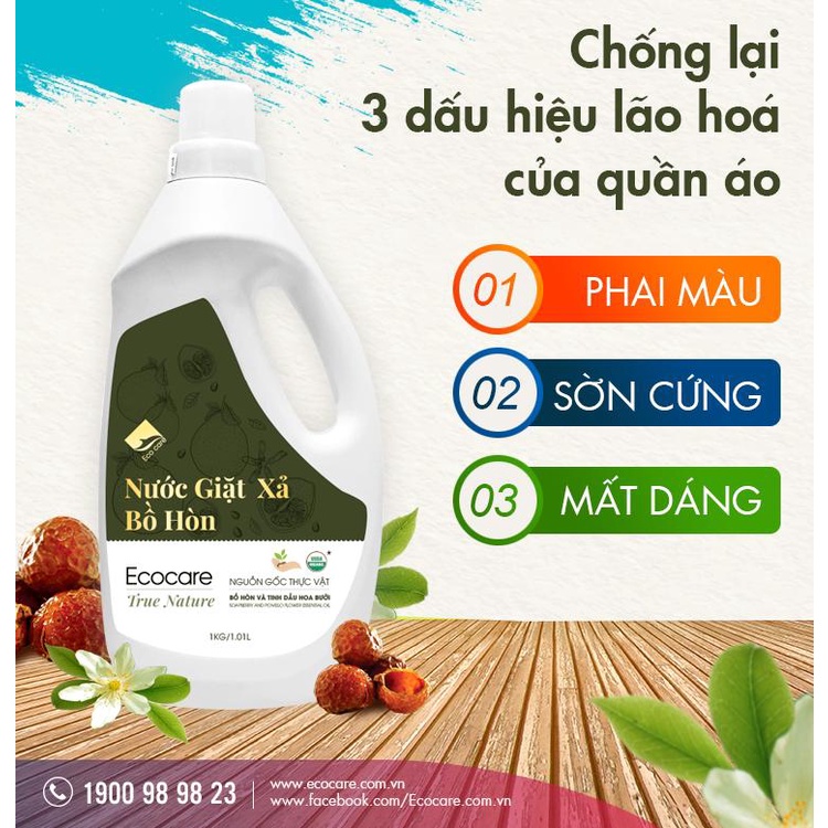 Nước giặt xả hữu cơ bồ hòn Ecocare 2000ml, nước giặt đồ cho trẻ sơ sinh và em bé