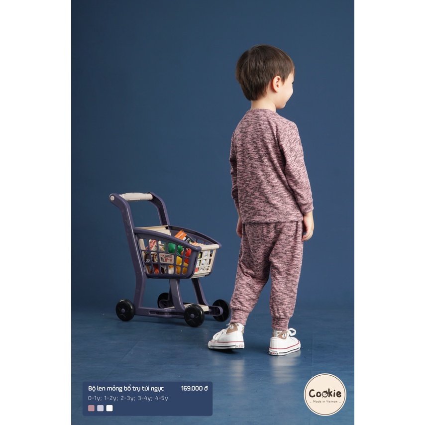 [CHÍNH HÃNG] Bộ quần áo dài tay len mỏng bổ trụ túi ngực họa tiết trẻ em Cookie
