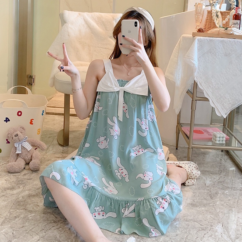 Đầm ngủ hai dây mặc nhà , váy ngủ nữ họa tiết dễ thương đáng yêu cho mùa hè