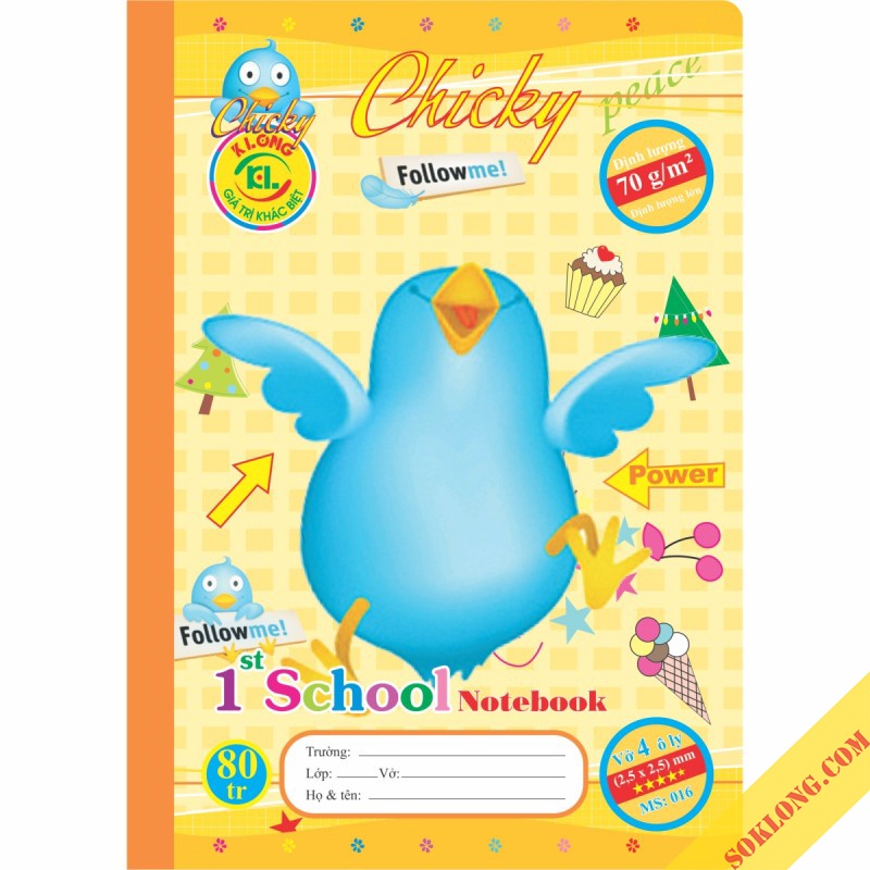 Vở ô ly 80 trang B5 Klong MS 016 Chicky tập sổ vở ô vuông viết bài bìa dễ thương SOKLONG