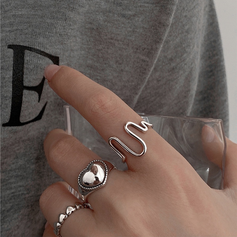 Bộ 3 Nhẫn Bạc Hình Trái Tim Và Sóng Cho Nữ