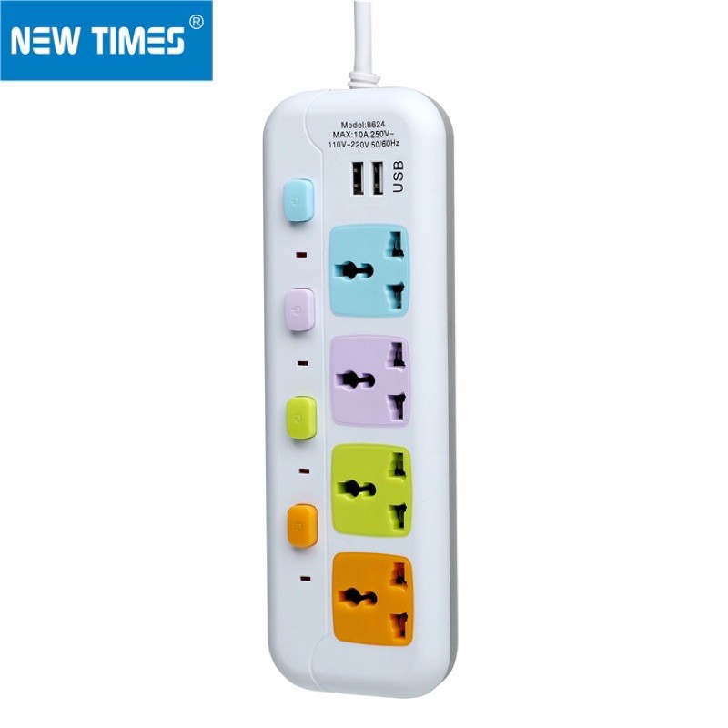 Ổ cắm điện thông minh newtimes 8624 - 4 cổng - 4 công tắc - 2usb sạc điện thoại