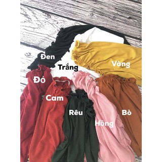 Áo len gân trễ vai tay dài