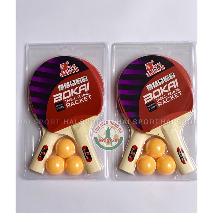 Bộ 2 Vợt bóng bàn BOKAI -Kèm 3 quả bóng -Dành cho người mới tập chơi