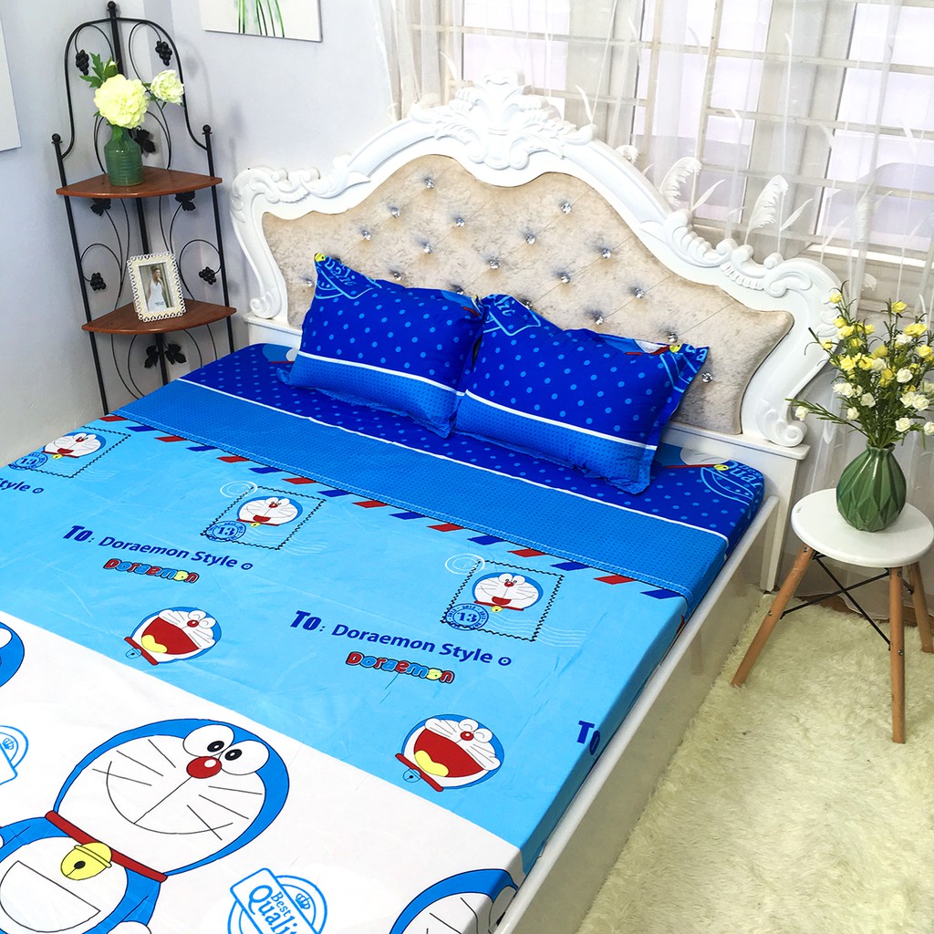 Bộ Ga Gối Cotton Poly Mẫu DORAEMON TEM THƯ Dành Cho Các Bé Nhà Mình