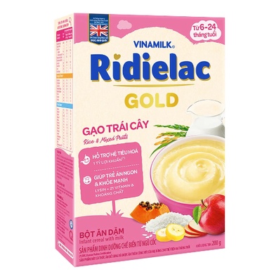 HSD T08-2025 Bột Ăn Dặm RiDielac Gold Gạo Trái Cây - Hộp Giấy 200g