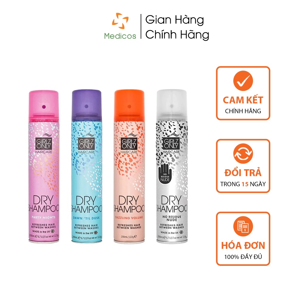 Dầu Gội Khô Girlz Only Dry Shampoo Party Nights | Dawn 'Til Dusk | Dazzling Volume | No Residue Nude 200ml