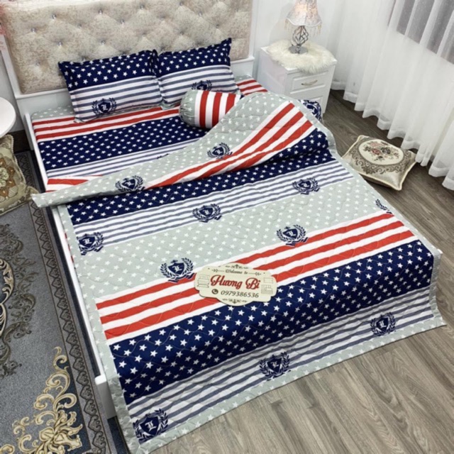 Bộ Chăn Ga Gối Hè Thu 5 Món - Cờ Mỹ