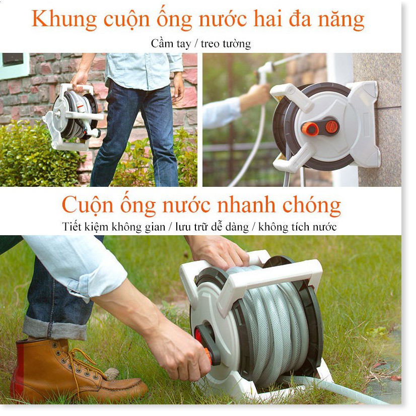 Khung cuộn ống nước cao áp quay tay 15 mét (Full phụ kiện) - cao cấp