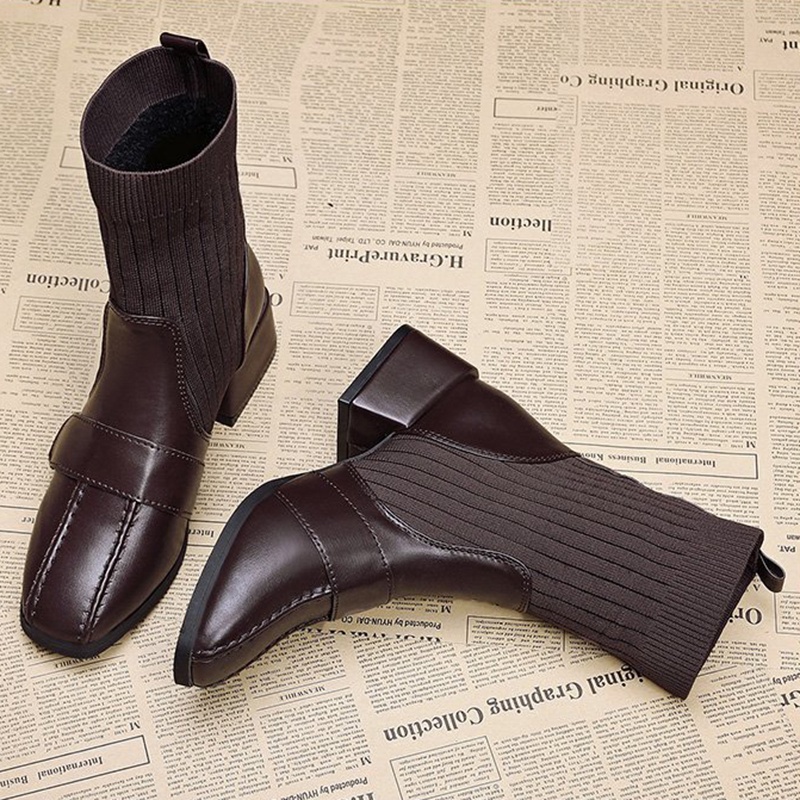 Giày bốt Martin IELGY mũi vuông phong cách retro thiết kế thời trang cho nữ